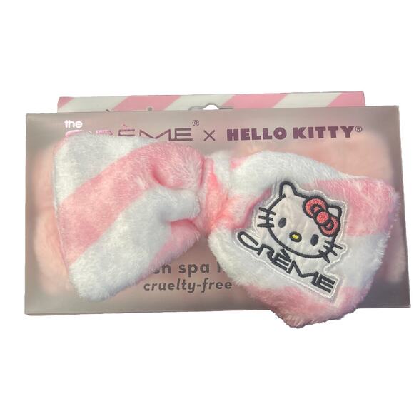 NWT The Creme Shop x Hello Kitty Plush Spa Headband Striped Pink Bow - Picture 1 of 4